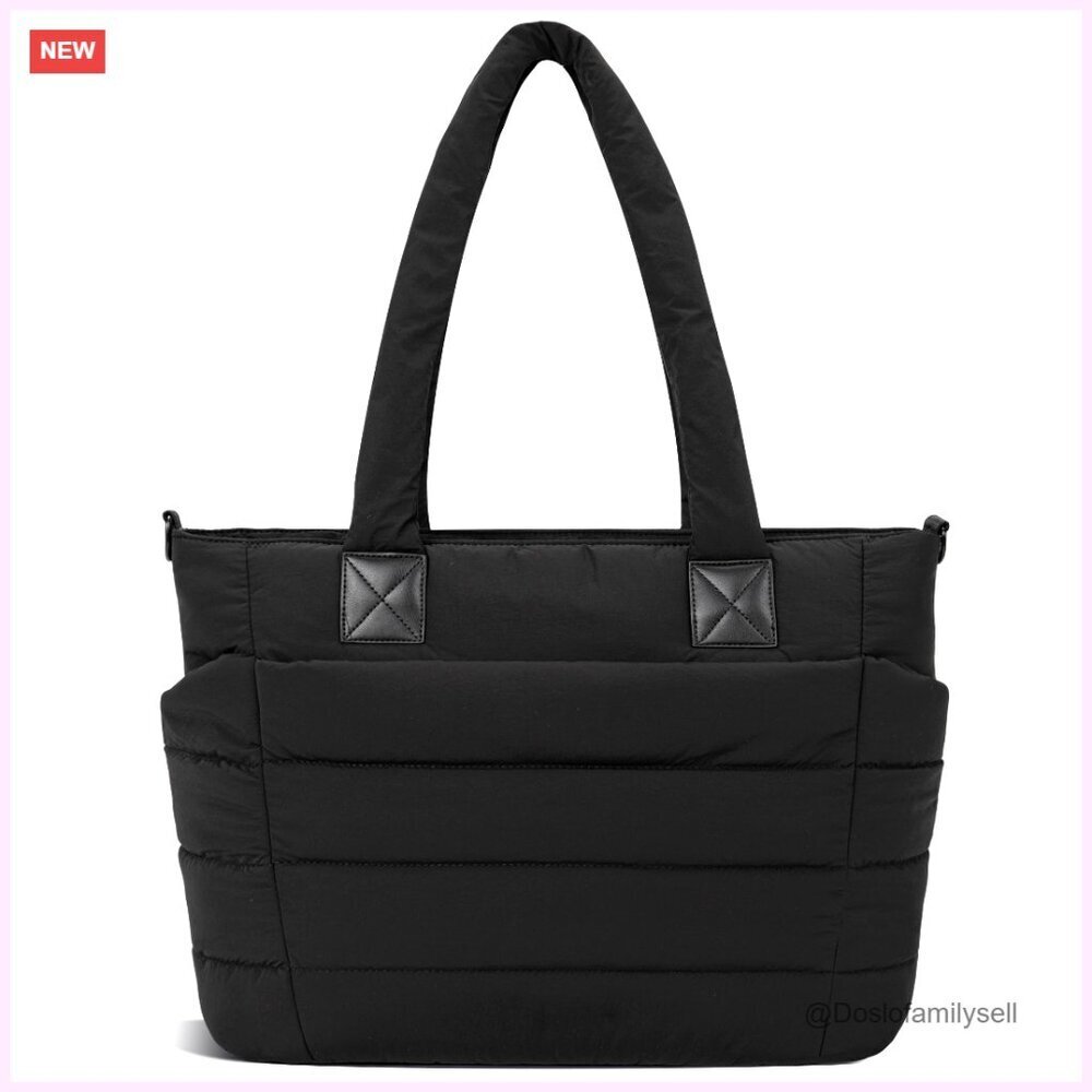 Large Puffer Tote Bag with Zipper for Work Travel Nurse